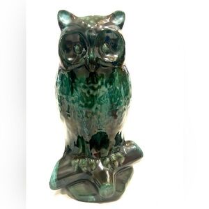 Blue Mountain Owl Canadian Pottery Statue Figurine 10" Blue Retro Mid Century